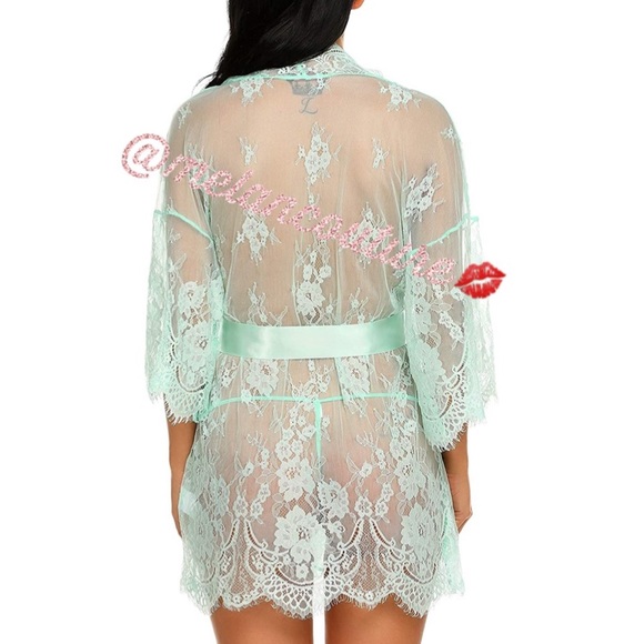 ๐ Lace Kimono Robe Babydoll Lingerie Mesh Mint ๐ - Picture 6 of 7